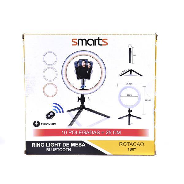 Ring Light Iluminador de Mesa com 3 tonalidades de Luz, Tripé e controle bluetooth - Smarts PC 1 UN