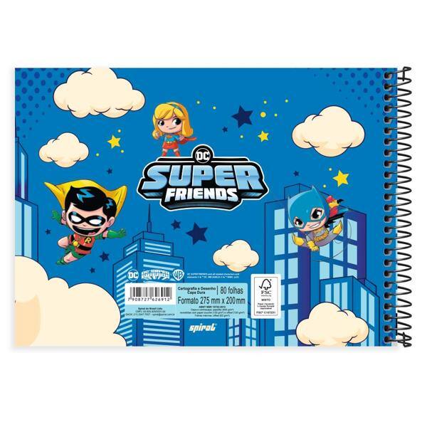 Caderno de Cartografia e Desenho, Capa Dura, 80 Folhas, Super Friends, Super Amigos, 2526912, DC Spiral - PT 1 UN