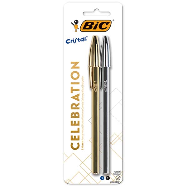 Caneta Esferográfica BIC Escrita Média, Cristal Celebration Versão Premium, 1 Caneta Preta e 1 Caneta Azul, BT 2 UN