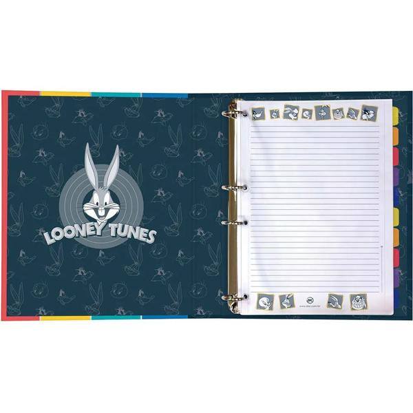 Fichário colegial Looney Tunes, 4 argolas 1/4, 48 folhas, 3756, DAC - PT 1 UN