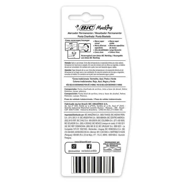 Marcador Permanente BIC Marking, Preto, Recarregável, Ponta Chanfrada, 1.5 a 3.0mm, 904213 - BT 1 UN