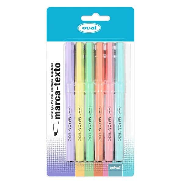 Marca Texto, 6 cores em tom pastel, Oval - BT 1 UN